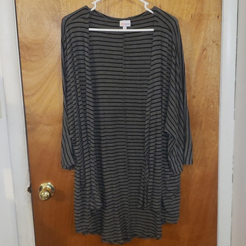 Lularoe Lindsay Kimono Grey Striped Cardigan
